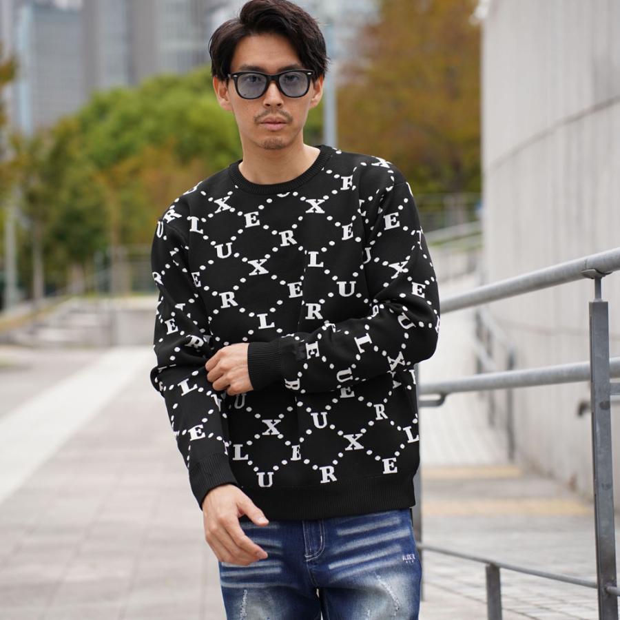 セーター ニット メンズ レディース 男女兼用 モノグラム ジャガード ロゴ LUXE/R ラグジュ 丸首 ラグジュアリー スポーツ  M L XL ゴルフ | LUXE/R | 01