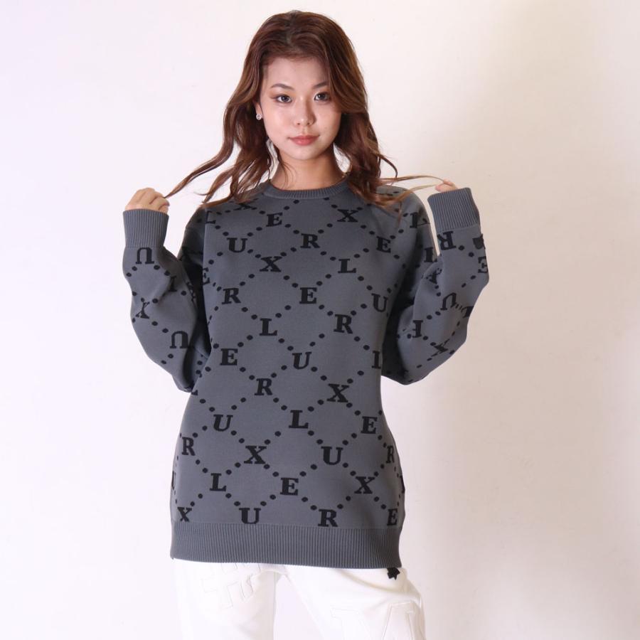 セーター ニット メンズ レディース 男女兼用 モノグラム ジャガード ロゴ LUXE/R ラグジュ 丸首 ラグジュアリー スポーツ  M L XL ゴルフ | LUXE/R | 05