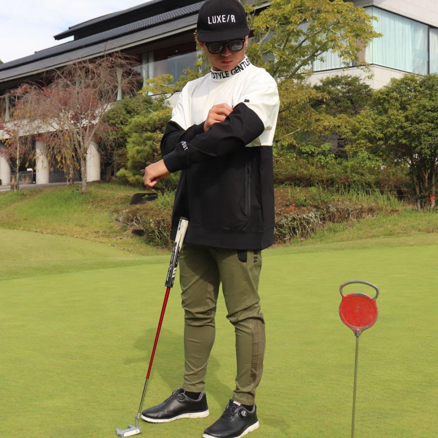 ラグジュゴルフ LUXE/R  GOLF ゴルフウェア メンズ レディース 長袖 切り替え モックネック 撥水加工 ストレッチ ブロード ユニセックス ロンT ゆったりサイズ | LUXE/R | 01