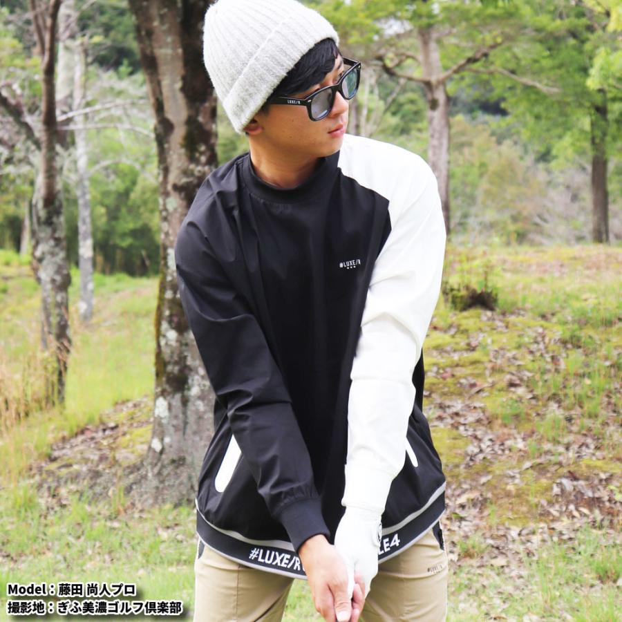 ゴルフウェア メンズ レディース 長袖Tシャツ ラグラン 切り替え ラグジュゴルフ LUXE/R  GOLF モックネック 撥水加工 ストレッチ ロンT ゆったりサイズ | LUXE/R | 03