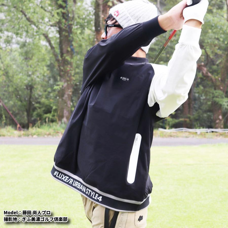 ゴルフウェア メンズ レディース 長袖Tシャツ ラグラン 切り替え ラグジュゴルフ LUXE/R  GOLF モックネック 撥水加工 ストレッチ ロンT ゆったりサイズ | LUXE/R | 05