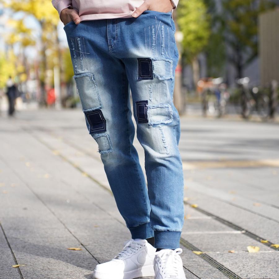 LUXE/R ラグジュ ジョガーパンツ メンズ レディース デニム ストレッチ スキニー ジーンズ クラッシュ ダメージ リメイク ユーズド加工 男女兼用 M L XL | LUXE/R | 04