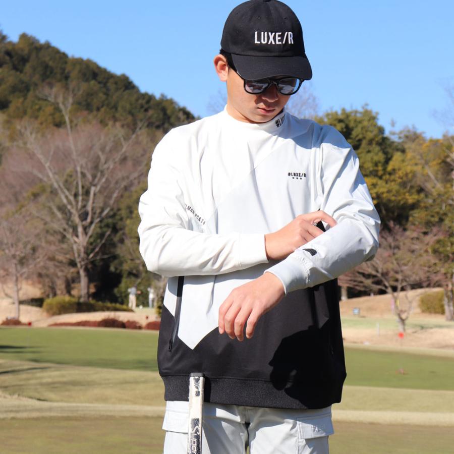 ラグジュゴルフ LUXE/R GOLF ゴルフウェア メンズ レディース 長袖Tシャツ  モックネック 撥水加工 ななめ切り替え ストレッチ ユニセックス ゆったりサイズ | LUXE/R | 01