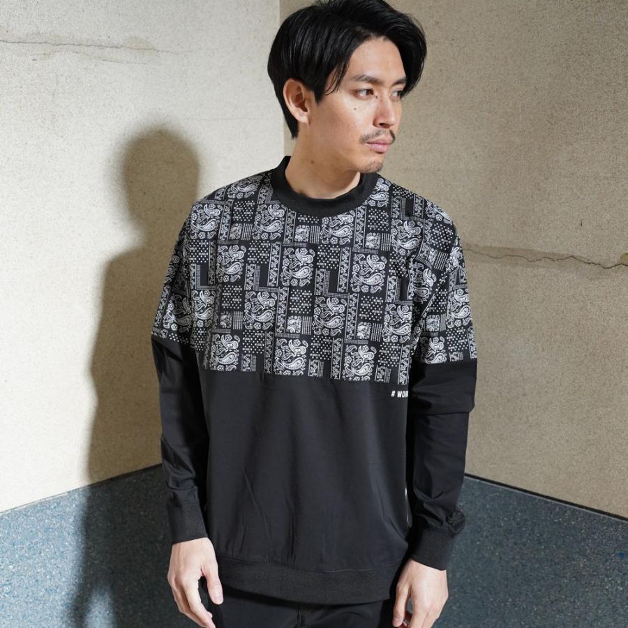 ラグジュゴルフ LUXE/R GOLF ゴルフウェア メンズ レディース 長袖Tシャツ  モックネック 撥水加工 切り替え バイカラー ストレッチ ペイズリー ゆったりサイズ | LUXE/R | 01