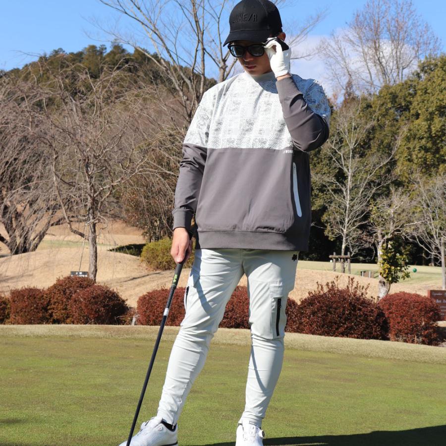 ラグジュゴルフ LUXE/R GOLF ゴルフウェア メンズ レディース 長袖Tシャツ  モックネック 撥水加工 切り替え バイカラー ストレッチ ペイズリー ゆったりサイズ | LUXE/R | 03