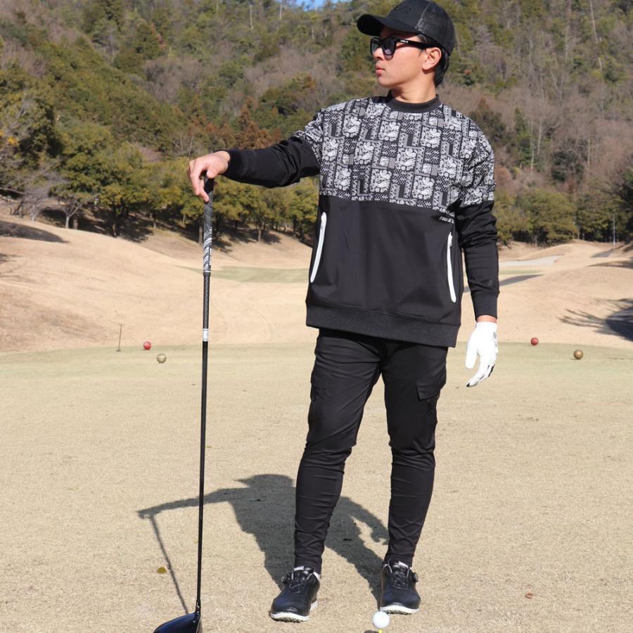 ラグジュゴルフ LUXE/R GOLF ゴルフウェア メンズ レディース 長袖Tシャツ  モックネック 撥水加工 切り替え バイカラー ストレッチ ペイズリー ゆったりサイズ | LUXE/R | 05