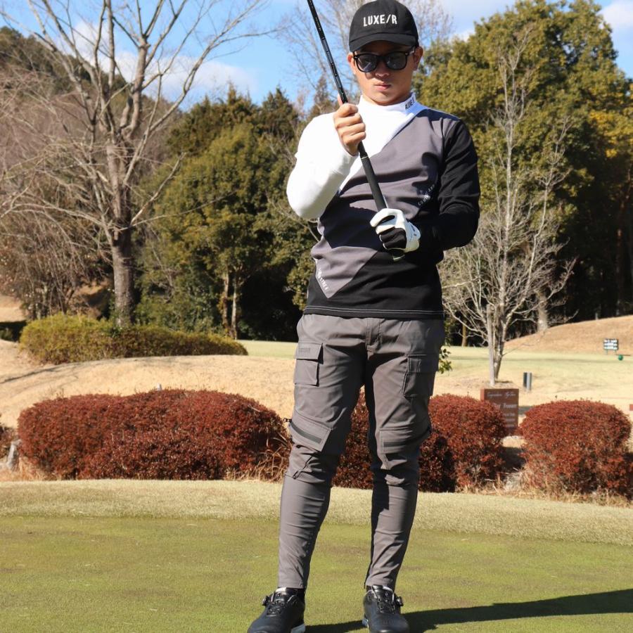 ラグジュゴルフ LUXE/R GOLF ゴルフウェア メンズ レディース 長袖Tシャツ  ストレッチ スムース モックネック  ななめ切り替え ロゴ刺繍 | LUXE/R | 02