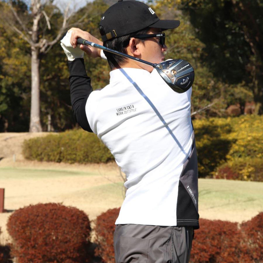 ラグジュゴルフ LUXE/R GOLF ゴルフウェア メンズ レディース 長袖Tシャツ  ストレッチ スムース モックネック  ななめ切り替え ロゴ刺繍 | LUXE/R | 04