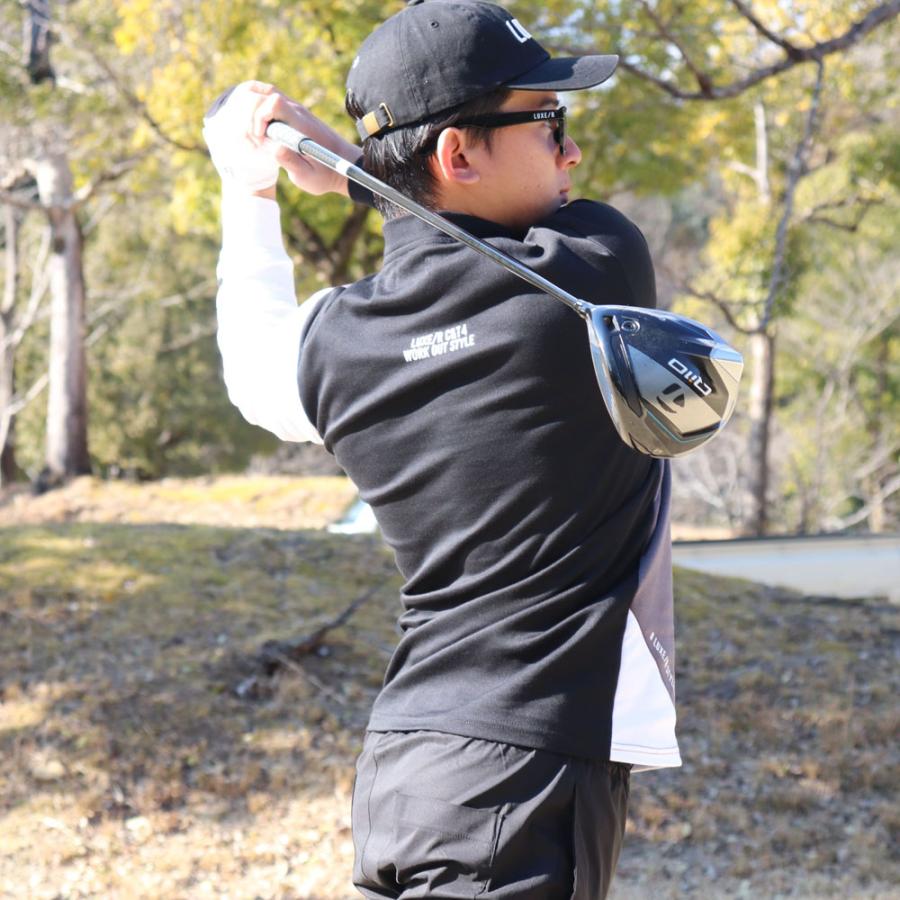 ラグジュゴルフ LUXE/R GOLF ゴルフウェア メンズ レディース 長袖Tシャツ  ストレッチ スムース モックネック  ななめ切り替え ロゴ刺繍 | LUXE/R | 06