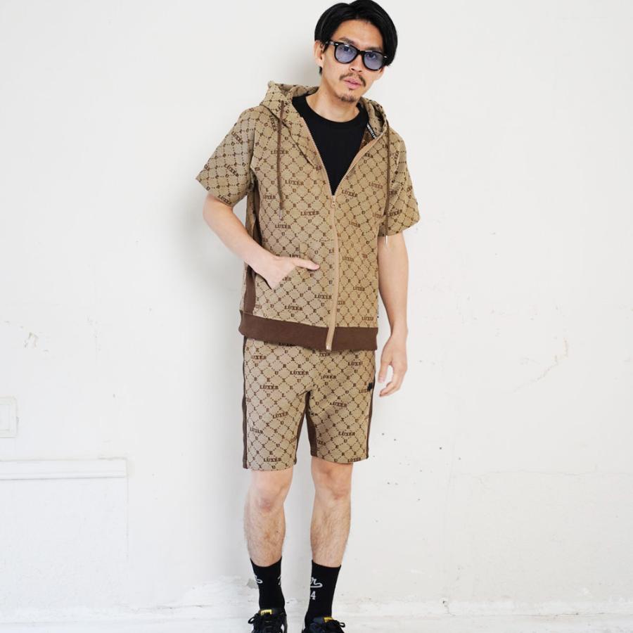 LUXE/R ラグジュ モノグラム 半袖パーカー メンズ レディース 男女兼用 ジャガード ジップアップ  M L XL セットアップ可能 ラグジュアリー スポーツ 2025夏 | LUXE/R | 01