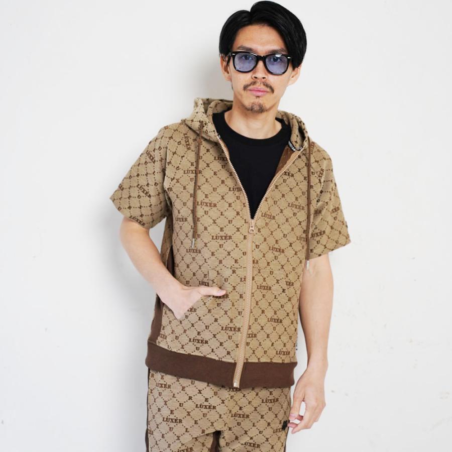 LUXE/R ラグジュ モノグラム 半袖パーカー メンズ レディース 男女兼用 ジャガード ジップアップ  M L XL セットアップ可能 ラグジュアリー スポーツ 2025夏 | LUXE/R | 05