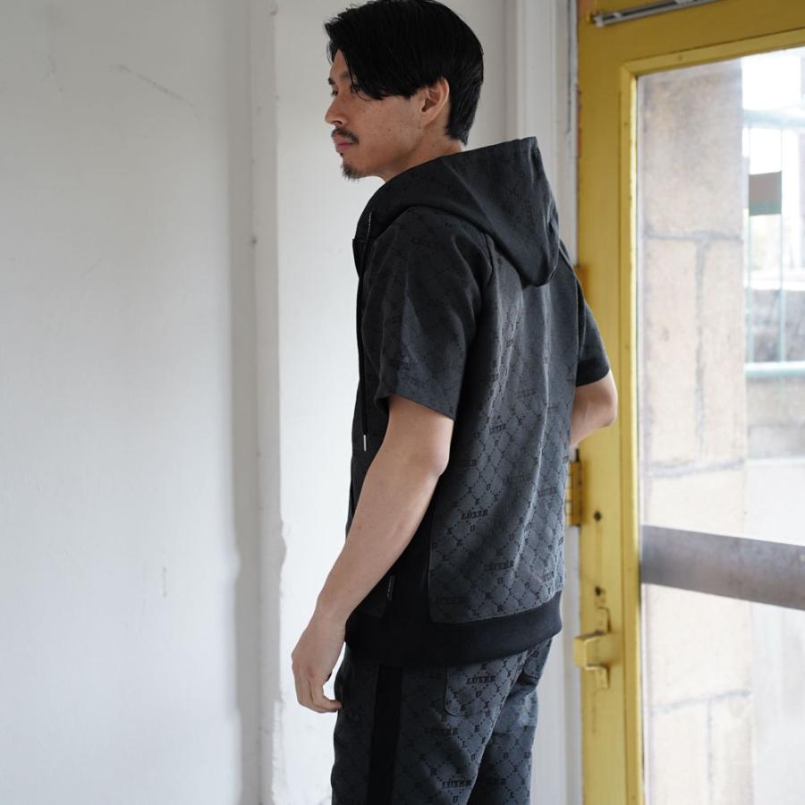LUXE/R ラグジュ モノグラム 半袖パーカー メンズ レディース 男女兼用 ジャガード ジップアップ  M L XL セットアップ可能 ラグジュアリー スポーツ 2025夏 | LUXE/R | 06
