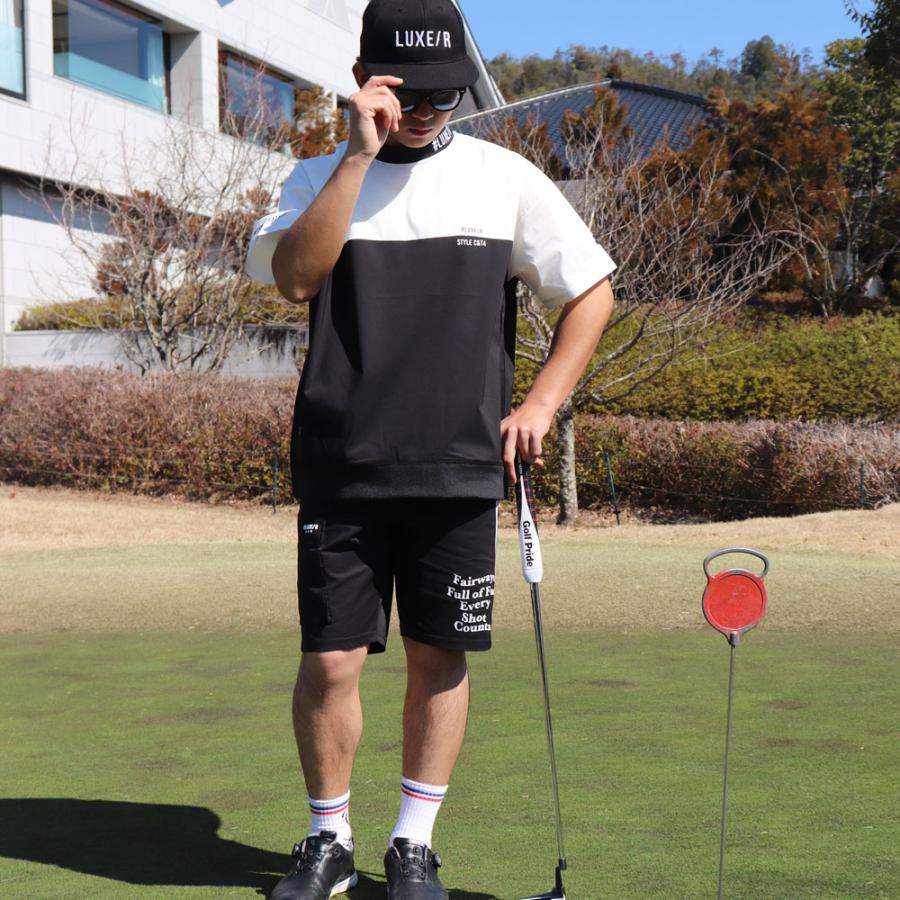 LUXE/R GOLF ラグジュゴルフ Tシャツ メンズ レディース 半袖 ストレッチ ブロード ロゴ バイカラー モックネック ゴルフウェア  ゆったりサイズ 2025夏 | LUXE/R | 01