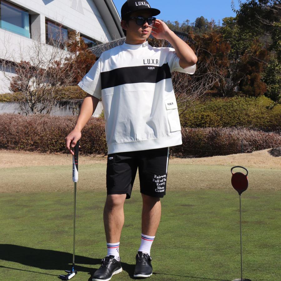 LUXE/R GOLF ラグジュゴルフ ゴルフウェア Tシャツ メンズ レディース 半袖 ストレッチ ブロード 切替え サイドポケット モックネック ゆったりサイズ | LUXE/R | 01