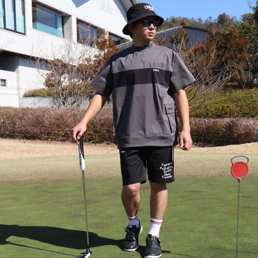 LUXE/R GOLF ラグジュゴルフ ゴルフウェア Tシャツ メンズ レディース 半袖 ストレッチ ブロード 切替え サイドポケット モックネック ゆったりサイズ | LUXE/R | 03
