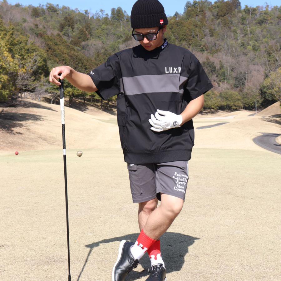 LUXE/R GOLF ラグジュゴルフ ゴルフウェア Tシャツ メンズ レディース 半袖 ストレッチ ブロード 切替え サイドポケット モックネック ゆったりサイズ | LUXE/R | 04