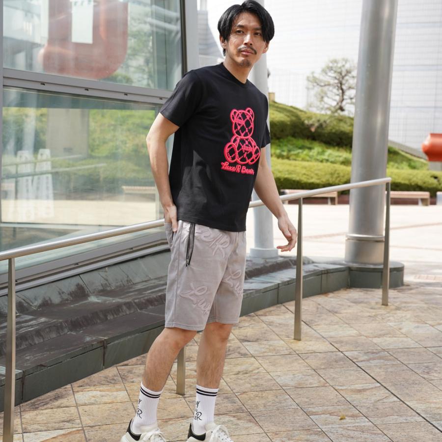 LUXE/R ラグジュ スポーツ Tシャツ 半袖 メンズ レディース 男女兼用 ラグジュベア クマさん コード刺繍 モノグラム クルーネック M L XL 蛍光色スプレー 2025夏 | LUXE/R | 02