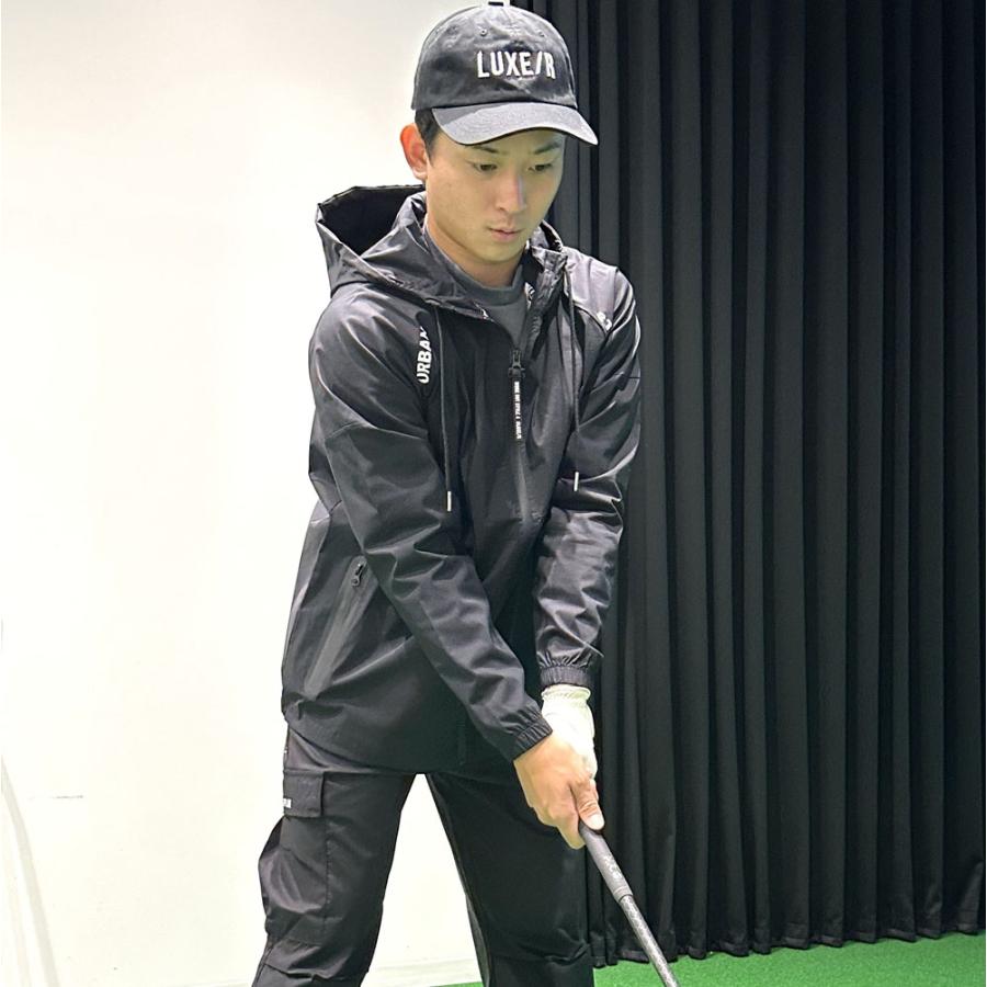 ラグジュゴルフ メンズ レディース LUXE/R GOLF ゴルフウェア ジップアップパーカ 切替え 撥水加工 ナイロン ストレッチ ブロード ゆったりサイズ  M L XL | LUXE/R | 01