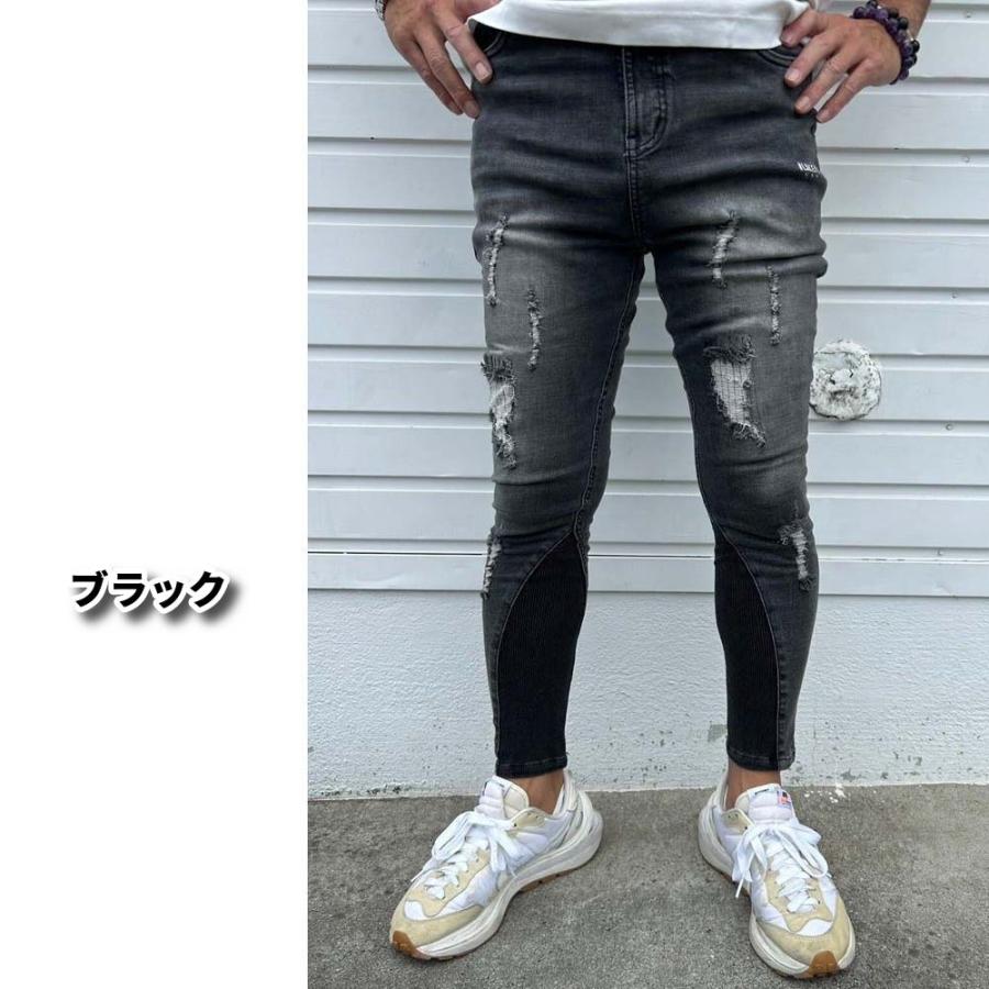 ストレッチデニム ジョガーパンツ メンズ レディース スキニー ジーンズ クラッシュ ダメージ ユーズド加工 LUXE/R ラグジュ 男女兼用 M L XL | LUXE/R | 03
