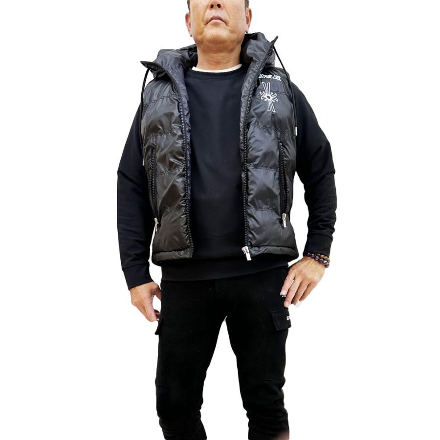 中綿 ベスト パーカー  LUXE/R ラグジュ メンズ レディース 男女兼用 ユニセックス クロス 刺繍  M L XL | LUXE/R | 01