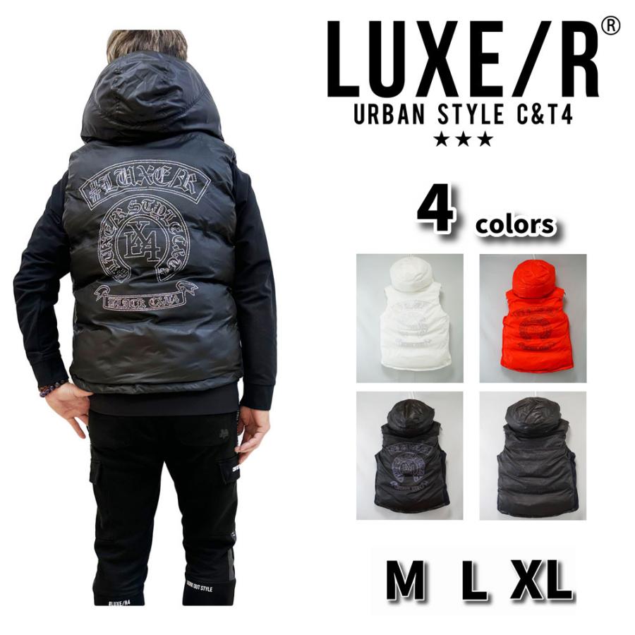 中綿 ベスト パーカー  LUXE/R ラグジュ メンズ レディース 男女兼用 ユニセックス ラインストーン サークル柄   M L XL | LUXE/R