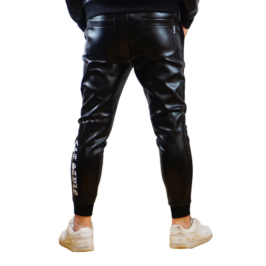 フェイクレザー PUレザー ジョガーパンツ メンズ レディース ストレッチ  刺繍 ロゴ LUXE/R ラグジュ 男女兼用 ユニセックス セットアップ可能 M L XL | LUXE/R | 02
