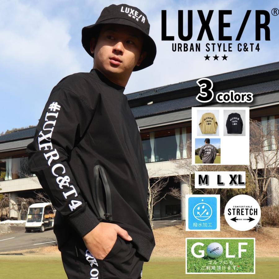 ラグジュゴルフ LUXE/R GOLF ゴルフウェア メンズ レディース 布帛長袖Tシャツ クルーネック コード刺繍 撥水加工 ストレッチ ユニセックス ゆったりサイズ | LUXE/R