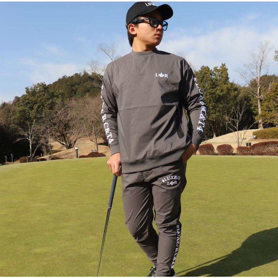 ラグジュゴルフ LUXE/R GOLF ゴルフウェア メンズ レディース 布帛長袖Tシャツ クルーネック コード刺繍 撥水加工 ストレッチ ユニセックス ゆったりサイズ | LUXE/R | 01
