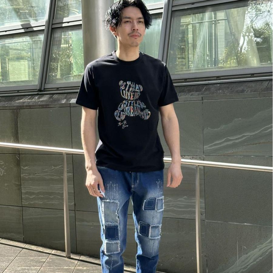 LUXE/R ラグジュ Tシャツ 半袖 メンズ レディース 男女兼用 ラインストーン ベア クマ ストレッチ ベア天竺 クルーネック M L XL 2026夏 | LUXE/R | 01