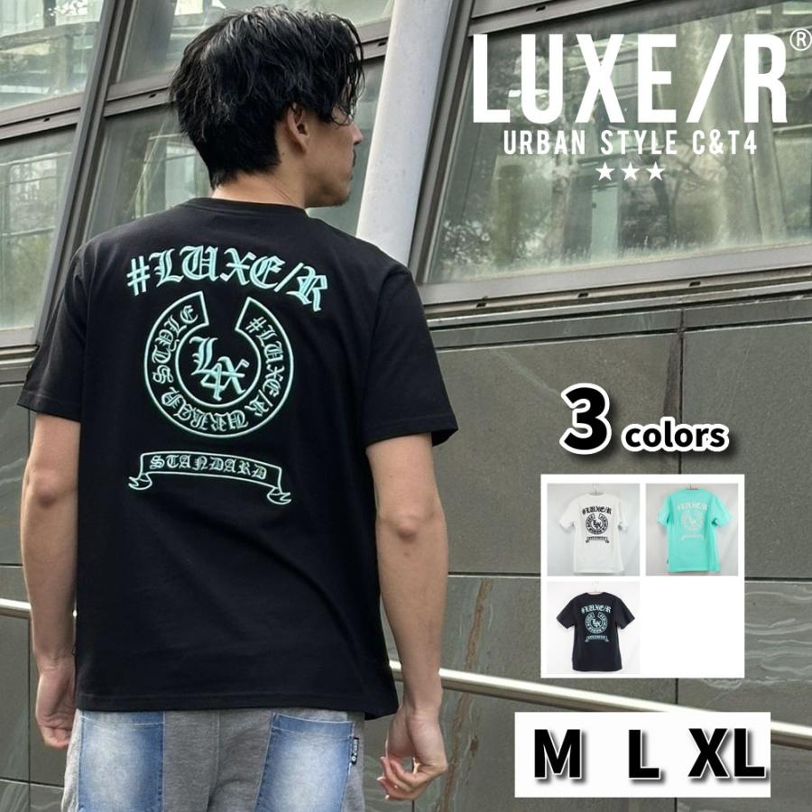LUXE/R ラグジュ Tシャツ 半袖 メンズ レディース 男女兼用 馬蹄形 コード刺繍 ロゴ クルーネック M L XL 2026夏 | LUXE/R