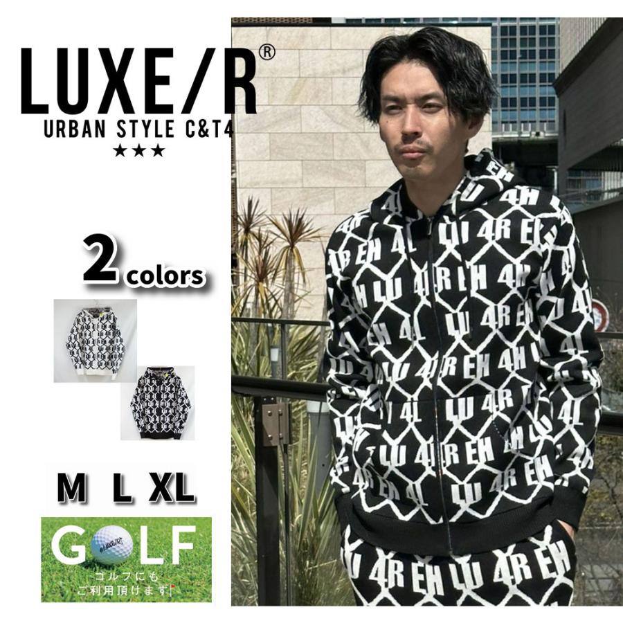 ラグジュゴルフ LUXE/R GOLF  ジップアップ パーカー 普通サイズ 長袖 ロゴ ジャガードニット モノグラム セットアップ可能  M L XL | LUXE/R