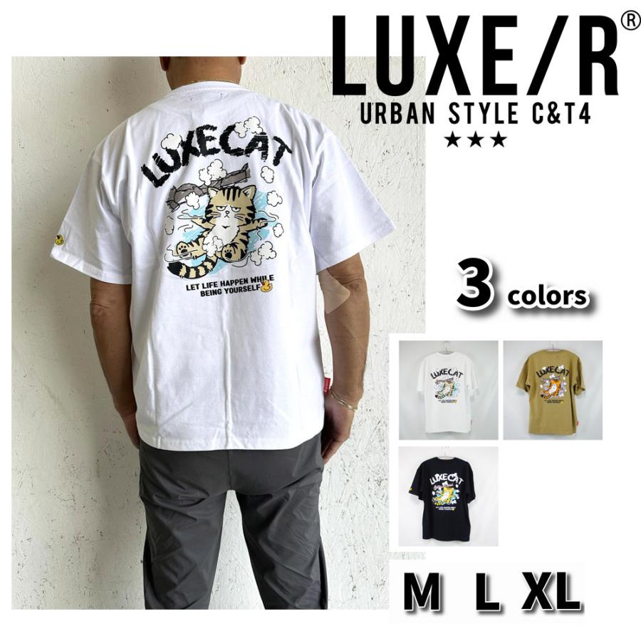 LUXE/R ラグジュ Tシャツ 半袖 メンズ レディース 男女兼用  ネコ プリント クルーネック M L XL 2026夏 コットン ヘビーウェイト | LUXE/R