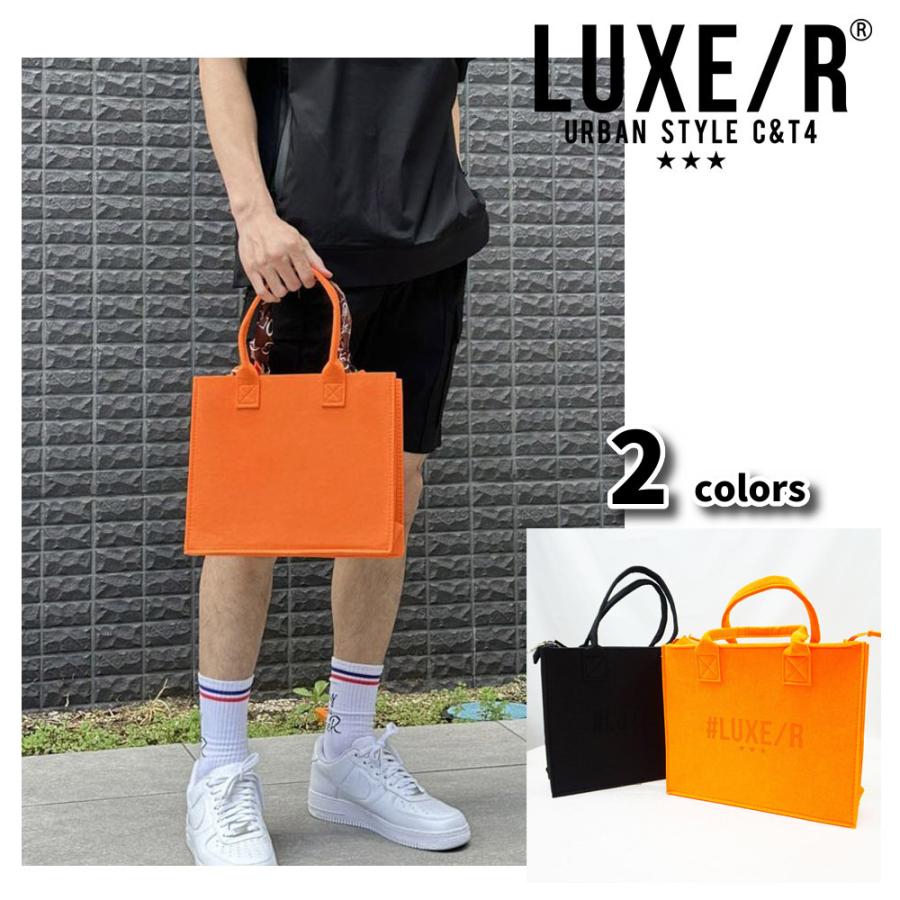 トートバッグ ショルダーバッグ 厚手フェルト スカーフ付き メンズ レディース ラグジュ LUXE/R 黒 オレンジ ロゴ ユニセックス 男女兼用 フリーサイズ | LUXE/R