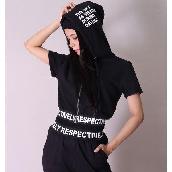 パーカー ジップアップ レディース  ショート丈 ミニ裏毛  スウェットパーカー  セットアップ可能 ロゴ ダンス | ブランド登録なし | 02