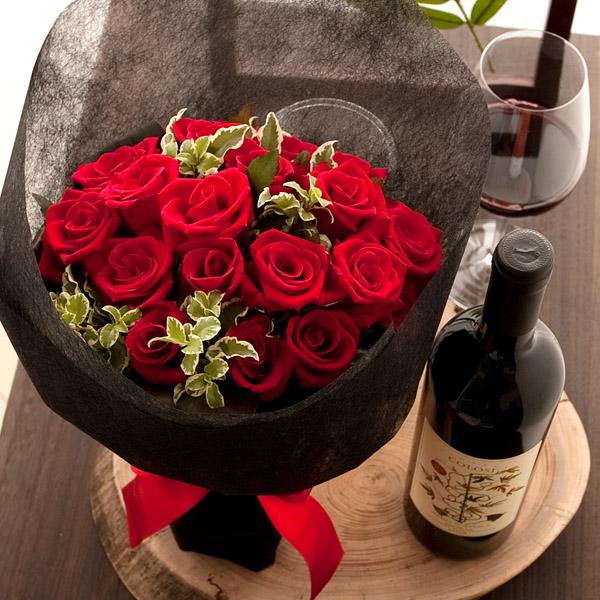誕生日 バラ クリスマス ばら 薔薇 ワインとバラ花束 コローシ 210yub Colosi Set 翌日配達 お花屋さん 通販 Yahoo ショッピング