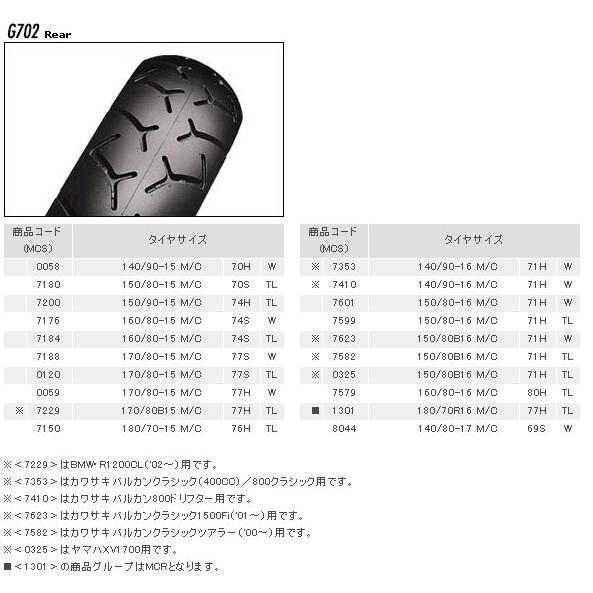 BRIDGESTONE ブリヂストン EXEDRA G702 【150/80-15 70S】 エクセドラ タイヤ マグナ(Vツインマグナ) マグナ750 イントルーダー250 エリミネーター400 | BRIDGESTONE | 02