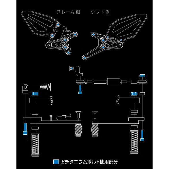 WOODSTOCK ウッドストック バックステップキット βチタニウムボルトバージョン キャップボルトカラー：アイスブルー ニンジャ H2 KAWASAKI カワサキ ステップ_2