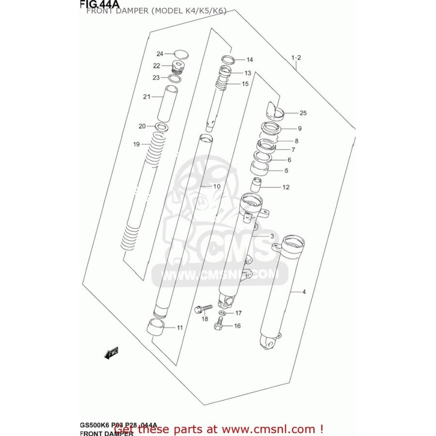CMS シーエムエス TUBE， OUTER RH GS500F 2004 (K4) USA (E03) 2005 (K5) 2006 (K6) 2007 (K7) 2008 (K8) 2009 (K9) SUZUKI スズキ サスペンション 足回り