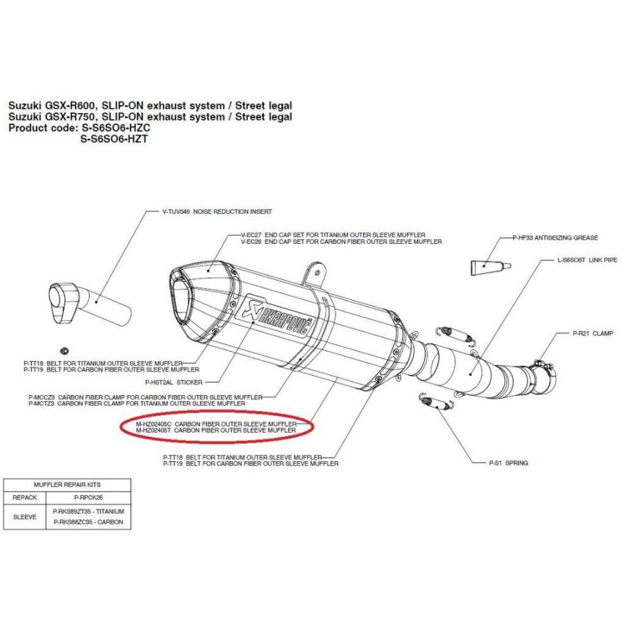 AKRAPOVIC アクラポビッチ 【リペアパーツ】M-HZ02405C carbon fiber outer sleeve muffler GSX-R600 GSX-R750 SUZUKI スズキ 補修・汎用サイレンサー マフラー