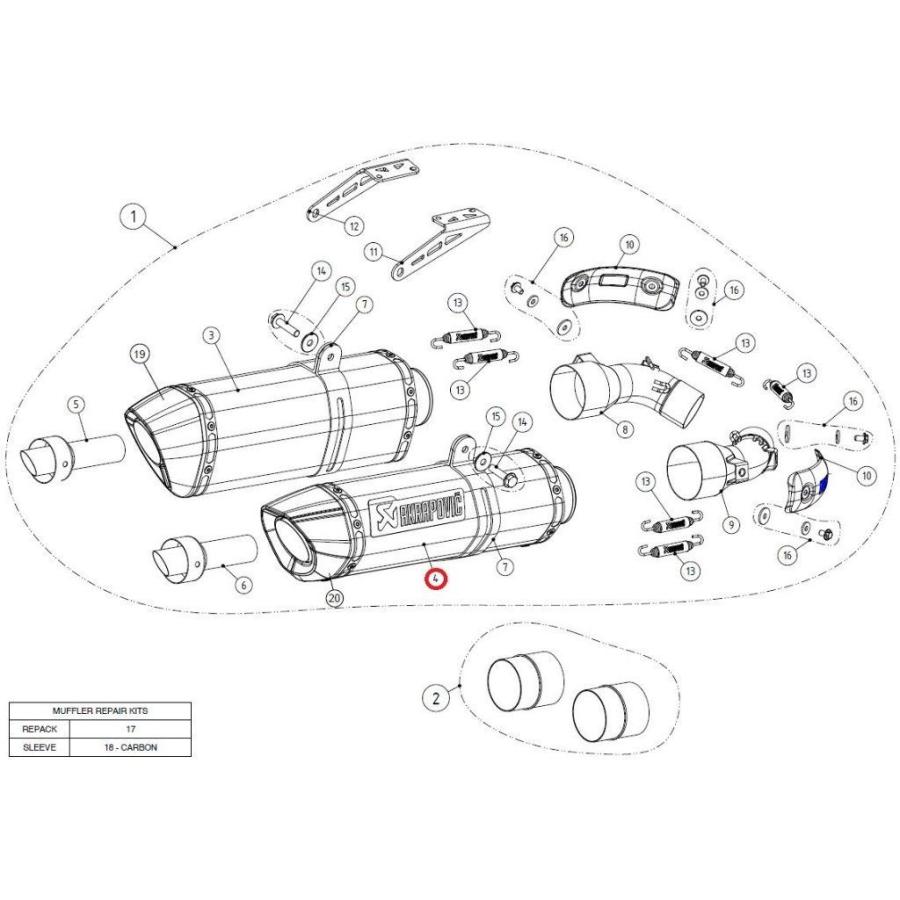 AKRAPOVIC アクラポビッチ 【リペアパーツ】M-HZ03702C muffler ca r MONSTER1100 MONSTER1100S MONSTER696 MONSTER795 MONSTER796 DUCATI ドゥカティ マフラー