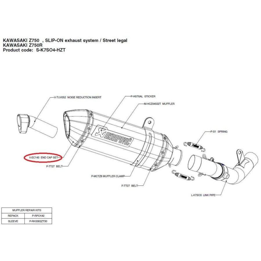 AKRAPOVIC アクラポビッチ 【リペアパーツ】V-EC143 end cap set Z750 KAWASAKI カワサキ マフラーエンドキャップ マフラー