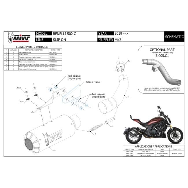 商品情報 MIVV MIVV:ミヴ MK3 スリップオンマフラー 502C 500 BENELLI ベネリ