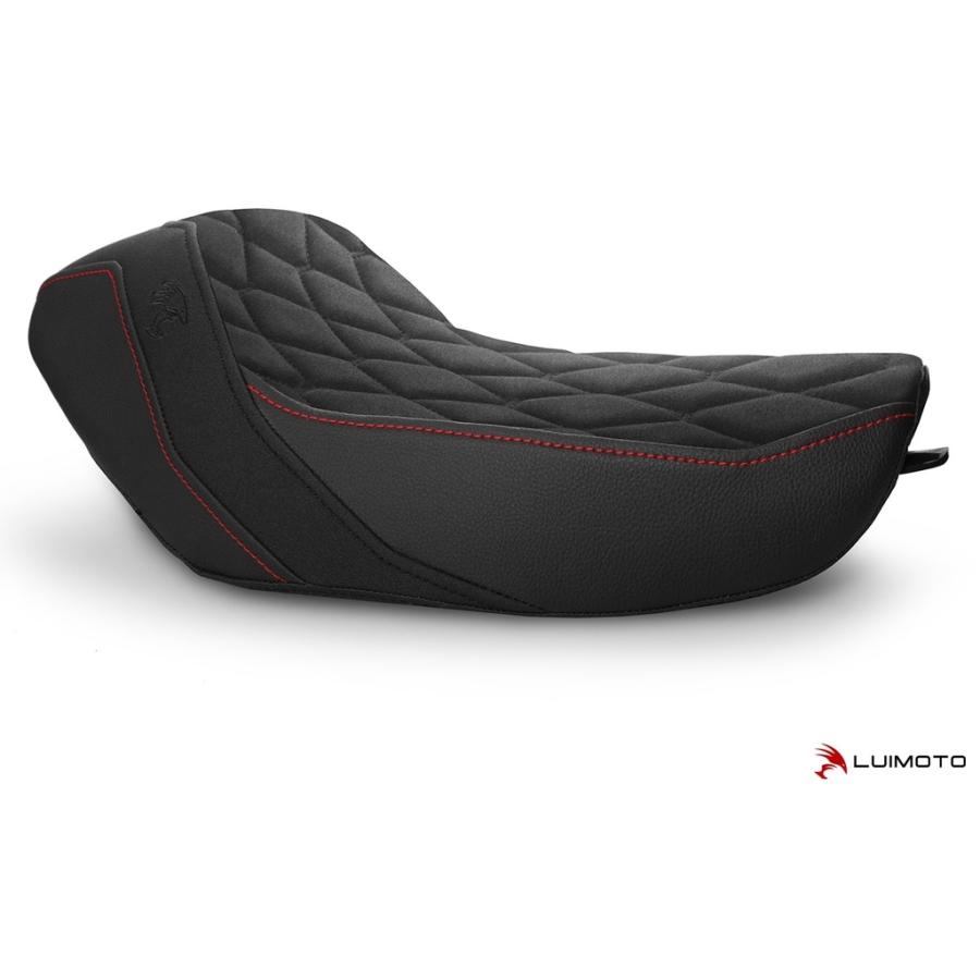 LUIMOTO ルイモト フロントシートカバー カラー／素材：スウェード ブラック／PRODIGY ブラック／TEC-GRIP／レッド ステッチ IRON 1200 シートカバー 外装