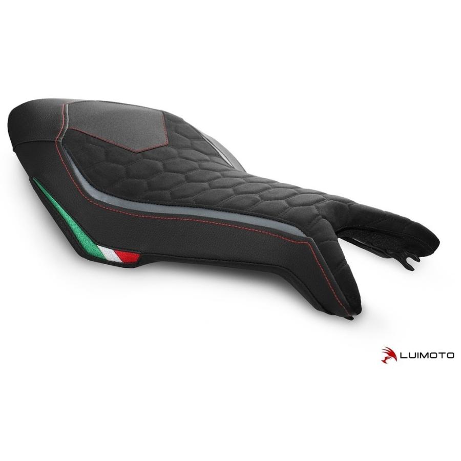 LUIMOTO ルイモト フロント シートカバー カラー：スウェード ブラック／アルミニウム ガンメタ／PRODIGY ブラック／TEC-GRIP／レッドステッチ DRAGSTER 800