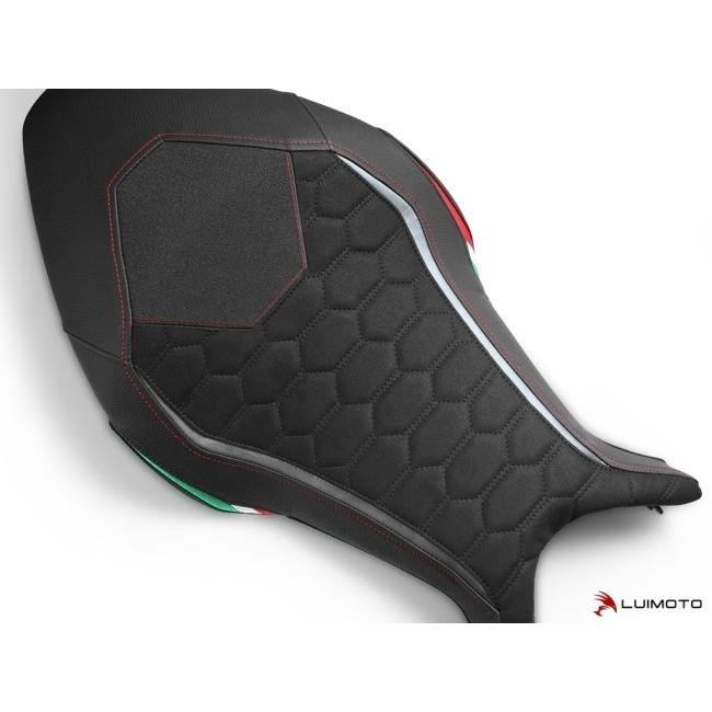 LUIMOTO ルイモト フロント シートカバー カラー：スウェード ブラック／エッジブルー／PRODIGY ブラック／TEC-GRIP／レッドステッチ DRAGSTER 800 シート関連_1