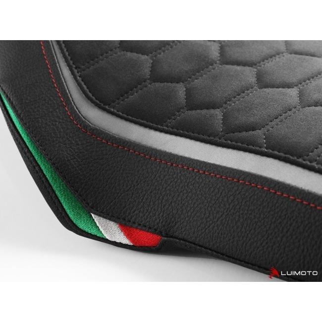 LUIMOTO ルイモト フロント シートカバー カラー：スウェード ブラック／エッジブルー／PRODIGY ブラック／TEC-GRIP／レッドステッチ DRAGSTER 800 シート関連_3