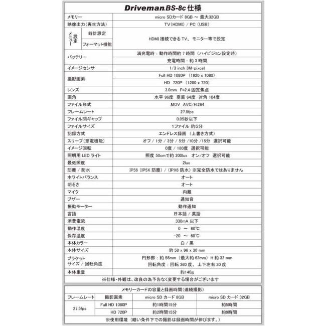 Driveman ドライブマン BS-8c ドライブレコーダー タイプ：microSD32GB / カラー：ホワイト バイク用カメラ 電子機器類_8