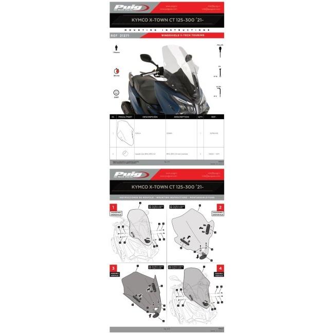 Puig プーチ V-TECH Line TOURING スクリーン(Windshield V-Tech Touring) カラー：クリア X-TOWN CT 300I CT125 KYMCO キムコ スクリーン 外装の画像