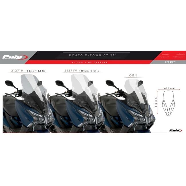 Puig プーチ V-TECH Line TOURING スクリーン(Windshield V-Tech Touring) カラー：クリア X-TOWN CT 300I CT125 KYMCO キムコ スクリーン 外装の画像