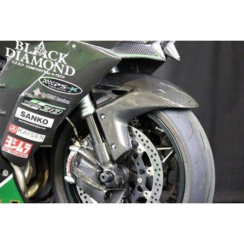 Kawasaki Ninja H2 用 エーテック開繊ドライカーボンFフェンダ A-TECH（エーテック） フロントフェンダーSPL2 素材：KDC 開繊ドライ